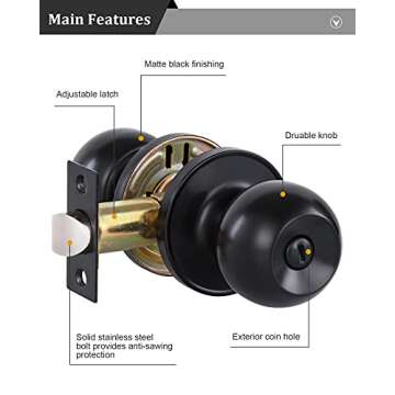 Lanwandeng Matte Black Interior Door Knobs - Keyless Privacy Door Knobs