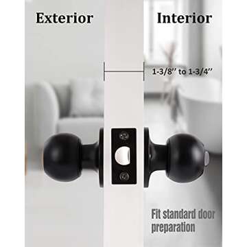 Durable Matte Black Door Knobs for Bedroom & Bathroom