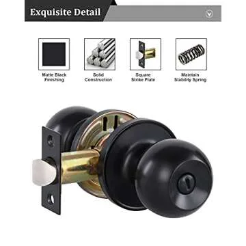 Durable Matte Black Door Knobs for Bedroom & Bathroom