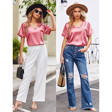 Ekouaer Silk Pajama Set Soft Satin Sleepwear for Women