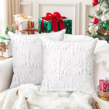 Brightown Christmas Snowflake Throw Pillow Covers Set of 2 - Soft & Cozy Decor for Couch & Bedroom