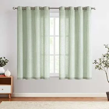 Vangao Elegant Linen Blend Stripe Curtains - Green Pinstripe Drapes 63"
