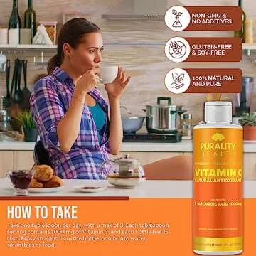 PURALITY HEALTH Vitamin C Liquid Supplement 1000mg per Serving, Micelle Liposomal Enhanced Absorption, Non-GMO, Gluten Free, Vegan, 15 Day Supply