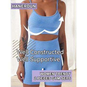 HANERDUN Yoga 2 Piece Workout Set for Active Women Blue
