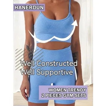 HANERDUN Yoga 2 Piece Workout Set for Active Women Blue