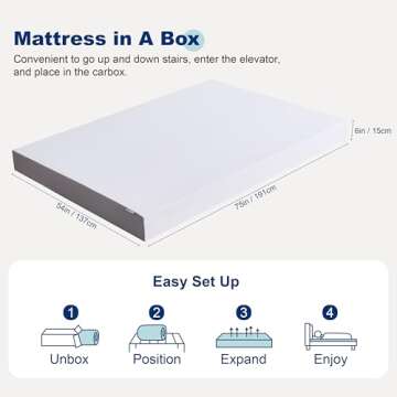 Amazon Basics Memory Foam Mattress, Soft Plush Feel, 6 Inch, Full, White/Grey