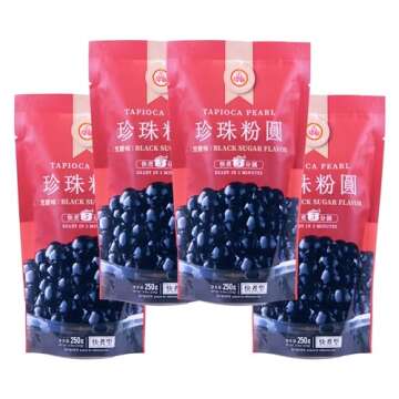 WuFuYuan Boba Tapioca Pearls, Black Sugar Flavor, Ready to Cook in 5 Minutes or Microwave in 3 Minutes, 8.8 oz. (Pack of 2)