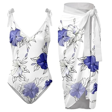 Elegant Tummy Control Floral Swimsuit with Cover Up for Women