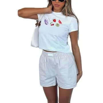 Women's Y2K Lounge Shorts Summer Striped Print Elastic Waist Boxer Shorts Loose Casual Pajama Bottoms Beachwear (Khaki, M)