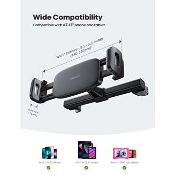 Lamicall Car Tablet Mount, Headrest Tablet Holder - Car Back Seat Travel Tablet Stand for Kids, Compatible with iPad Pro Air Mini, Galaxy Tab, Fire HD, 4.7-13" Cell Phone, Tablets and Devices