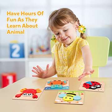 Coogam Wooden Jigsaw Puzzle Set, 6 Pack Animal Shape Color Montessori Toy, Fine Motor Skill Early Learning Preschool Educational Gift Game for Years Old Kids