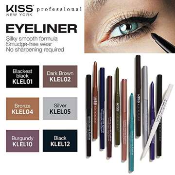 KISS New York Professional Retractable Eyeliner, Luxury Intense Highly Pigmented Eye Makeup, Long-La...