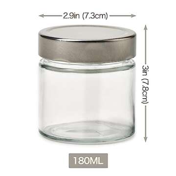 EZOWare 6oz Airtight Glass Jars with Brushed Silver Lids - 12 PC Kitchen Canisters for Food Storage