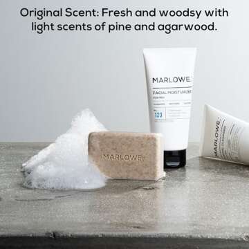 MARLOWE. No. 102 Men's Body Scrub Soap 7 oz, Fresh Original Woodsy Scent, Best Exfoliating Bar for Men, Made with Natural Ingredients, Apricot Seed Powder, Shea Butter, Olive Oil, Green Tea Extracts