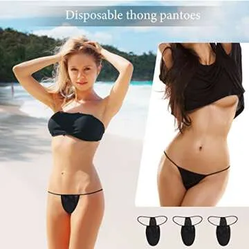 JUNFAN 50 Pack Disposable Thong Panties Women's Disposable Bikini Panties G-String Underwear for Spray Tanning, One Size