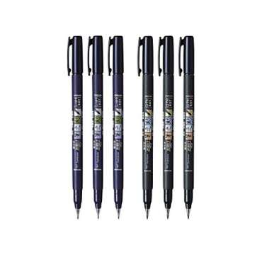 Tombow Fudenosuke Brush Pen, 6-Pack, Hard Tip (GCD-111) x3, Soft (GCD-112) x3 - for Precision Drawin...