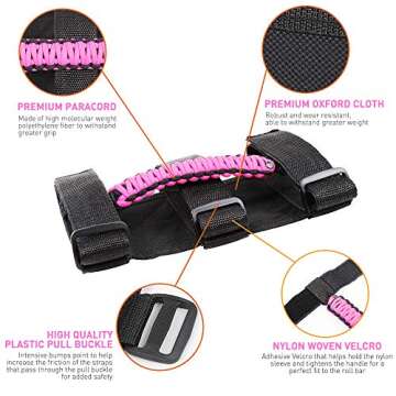 Savadicar 4 x Roll Bar Grab Handles Grip Handle for 1955-2023 Jeep Wrangler CJ YJ TJ JK JKU JL JLU & Gladiator JT, Interior Accessories, Pink