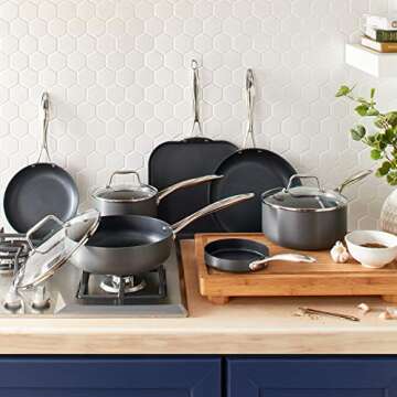 Amazon Brand – Stone & Beam Hard-Anodized Non-Stick Aluminum Kitchen Cookware Set, Pots and Pans - 17-Piece Set