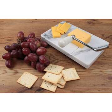 RSVP International Cheese Slicer Cut Cheese, Meats & Other Appetizers, 7.75x5x1", White Marble, One size (Pack of 1)