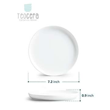 Teocera Dessert Plates set of 6 | 7.2 Inch Round Dessert Salad Plates - Small Appetizer Plates - Dishwasher, Microwave, and Oven Safe, White