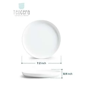Teocera Dessert Plates set of 6 | 7.2 Inch Round Dessert Salad Plates - Small Appetizer Plates - Dishwasher, Microwave, and Oven Safe, White