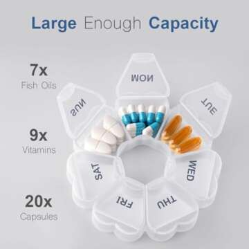 Large Weekly Pill Organizer, Pill Box 7 Day, KAPENS Daily Vitamin Case Large Capacity Compartments, ...