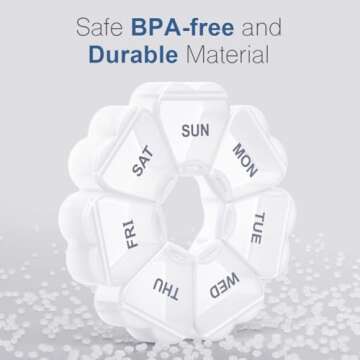 Large Weekly Pill Organizer, Pill Box 7 Day, KAPENS Daily Vitamin Case Large Capacity Compartments, Pill Containers for Fish Oil Medicine Supplements, White