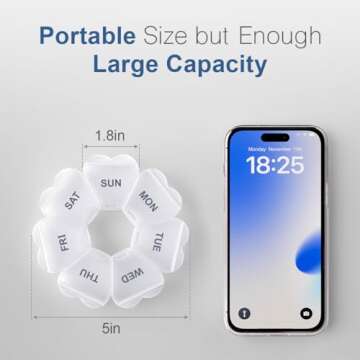 Large Weekly Pill Organizer, Pill Box 7 Day, KAPENS Daily Vitamin Case Large Capacity Compartments, Pill Containers for Fish Oil Medicine Supplements, White