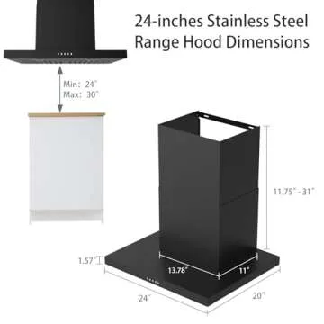 ONEEON 24" Range Hood - 650 CFM Stainless Steel Wall Mount Kitchen Exhaust with 3 Speed Fan, LED Lights, Push Button, Ultra-thin Body, Chimney Style Stove Vent Hood & Ducted Exhaust Vent, Black