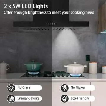 ONEEON 24" Range Hood - 650 CFM Stainless Steel Wall Mount Kitchen Exhaust with 3 Speed Fan, LED Lights, Push Button, Ultra-thin Body, Chimney Style Stove Vent Hood & Ducted Exhaust Vent, Black