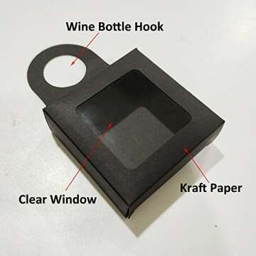Wine Box with Window, 25 Pcs Charcuterie Box Wine Bottle Box for Gifts, Wine Hanging Foldable Gift Boxes for Cookies, Snacks (Black)