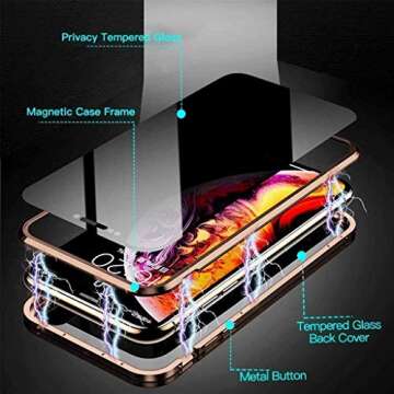 ACCREW Privacy Magnetic Case for iPhone 12/12 Pro, Anti Peep Magnetic Adsorption Privacy Screen Protector Double Sided Tempered Glass Metal Bumper Frame Anti Peeping Anti-Spy Phone Case Gold