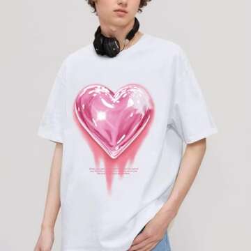 KIEKIECOO Oversized Graphic Tees for Women & Teens - Heart Shirt