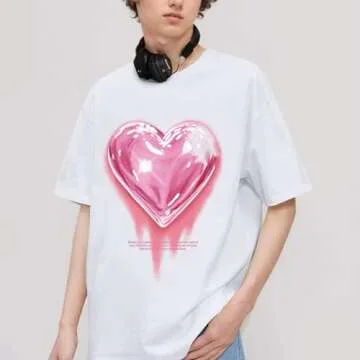 KIEKIECOO Oversized Graphic Tees for Women & Teens - Heart Shirt