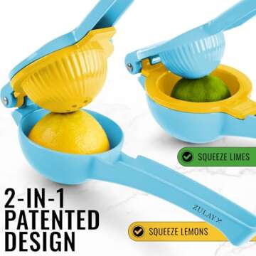 Zulay Metal 2-In-1 Lemon Lime Squeezer - Hand Juicer Lemon Squeezer Gets Every Last Drop - Max Extra...