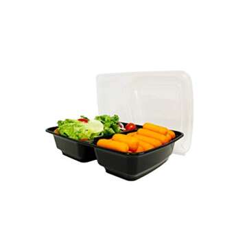 Reli. Meal Prep Containers, 30 oz. (50 Pack) - Black 2 Compartment Food Containers with Lids, Microw...