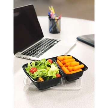 Reli. Meal Prep Containers, 30 oz. (50 Pack) - Black 2 Compartment Food Containers with Lids, Microwavable Food Storage Containers - Black Reusable Bento Box/Lunch Box Containers for Meal Prep (30 oz)