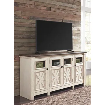 Two Tone Farmhouse TV Stand Ideal for Modern Living Rooms