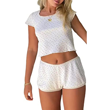 Floral Knit Two Piece Y2K Romper Set for Women