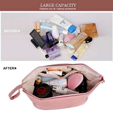 Abiudeng Large Makeup Bag,Double Layer Cosmetic Bag,Travel Makeup Bag,Leather Makeup Bag, Cosmetic Travel Bags,Portable Leather Toiletry Bag,Roomy Cosmetic Bag for Women and Girls