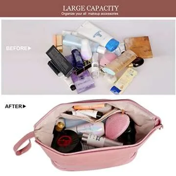 Abiudeng Large Makeup Bag,Double Layer Cosmetic Bag,Travel Makeup Bag,Leather Makeup Bag, Cosmetic Travel Bags,Portable Leather Toiletry Bag,Roomy Cosmetic Bag for Women and Girls