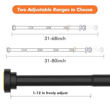Shower Curtain Rod 31-80 in Adjustable Curtain Rod No Drilling Black Tension Shower Rod Stainless Steel for Bathroom Room Divider