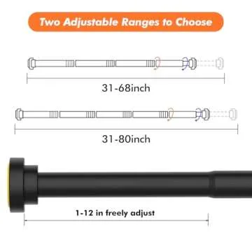 Shower Curtain Rod 31-80 in Adjustable Curtain Rod No Drilling Black Tension Shower Rod Stainless Steel for Bathroom Room Divider