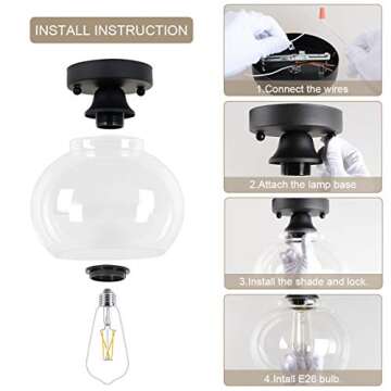 VILUXY Semi Flush Mount Ceiling Light, Industrial Clear Glass Shade Light Fixtures Ceiling for Hallw...