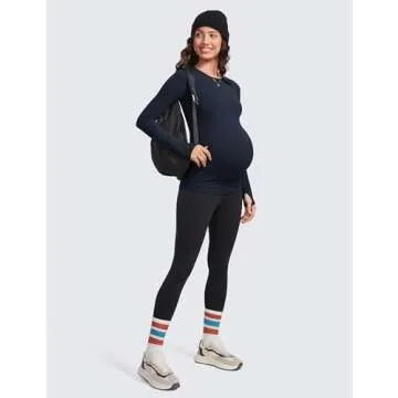 CRZ YOGA Womens Butterluxe Long Sleeve Maternity Tops Crewneck Pregnancy Basic Shirts Soft Athletic Yoga Casual Tee Blouses True Navy Medium