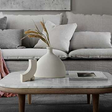 FuTaiKang Geometric Ceramic Vase Home Ornaments White Creative Ceramic Flower Pot Dried Flower Arrangement Art Living Room Creative Home Décor (C)