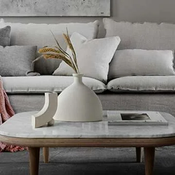 FuTaiKang Geometric Ceramic Vase Home Ornaments White Creative Ceramic Flower Pot Dried Flower Arrangement Art Living Room Creative Home Décor (C)