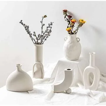 FuTaiKang Geometric Ceramic Vase Home Ornaments White Creative Ceramic Flower Pot Dried Flower Arrangement Art Living Room Creative Home Décor (C)