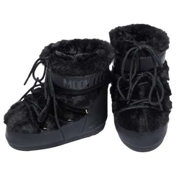 Moon Boot Icon Low Faux Fur Slip On Unisex Snow Boots, M4.5-6, W5.5-7, Black