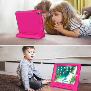 AVAWO Kids Case for iPad 9.7 2017/2018 & iPad Air 2 with Built-in Screen Protector - Light Weight Shock Proof Convertible Handle Stand Friendly Kids Cover for 9.7 iPad 5th & 6th Gen, Magenta/Rose